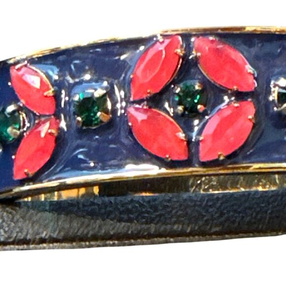 J.Crew Enamel & Gold-Tone Bangle With Pink & Green Floral Design - NOS - Picture 3 of 12